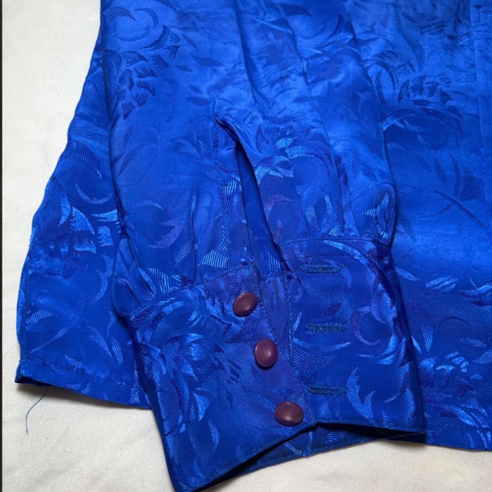 Vintage SK & Company Long Sleeve Blouse Royal Blue Mock Neck/Shoulder Pad Size12 - Picture 3 of 13
